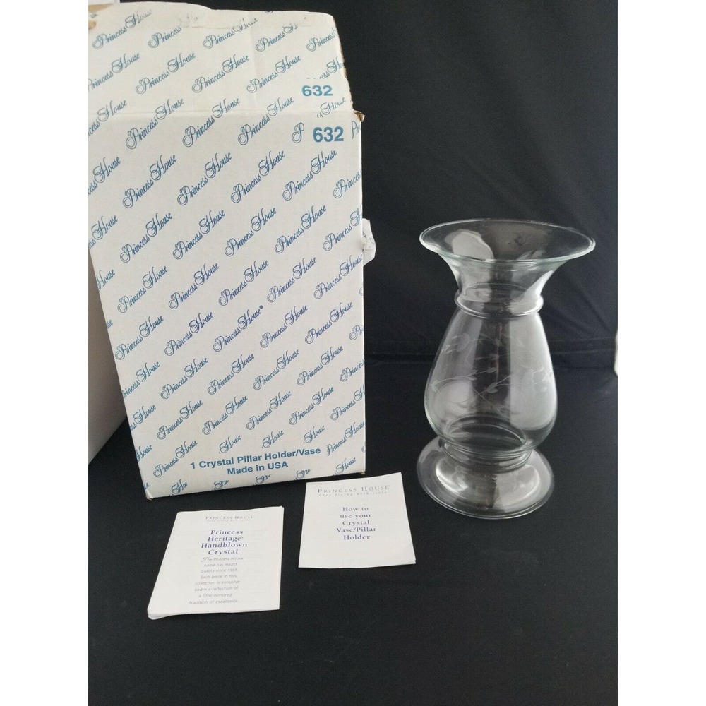 Princess House Heritage 632 Vase Pillar Candle Holder Crystal Glass 9 inch tall
